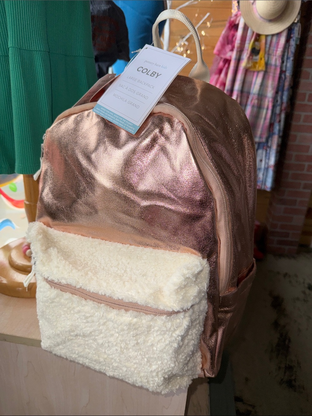 Colby Rose Gold Metallic Sherpa Backpack